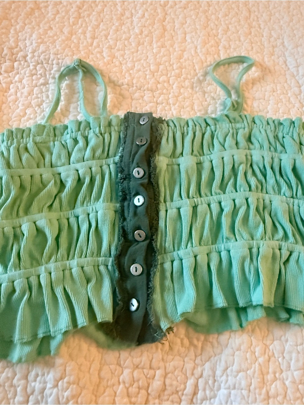 POL - Mint Green Ruffled Button-Front Crop Top sz Large